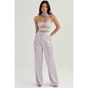 House of CB London Alivia Satin Wide Leg Trousers Grey Womens Size XS